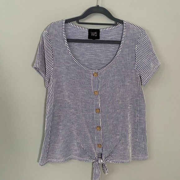 W5 Made in USA textured rib knit short sleeve tie knot pullover knit top shirt - Picture 1 of 9